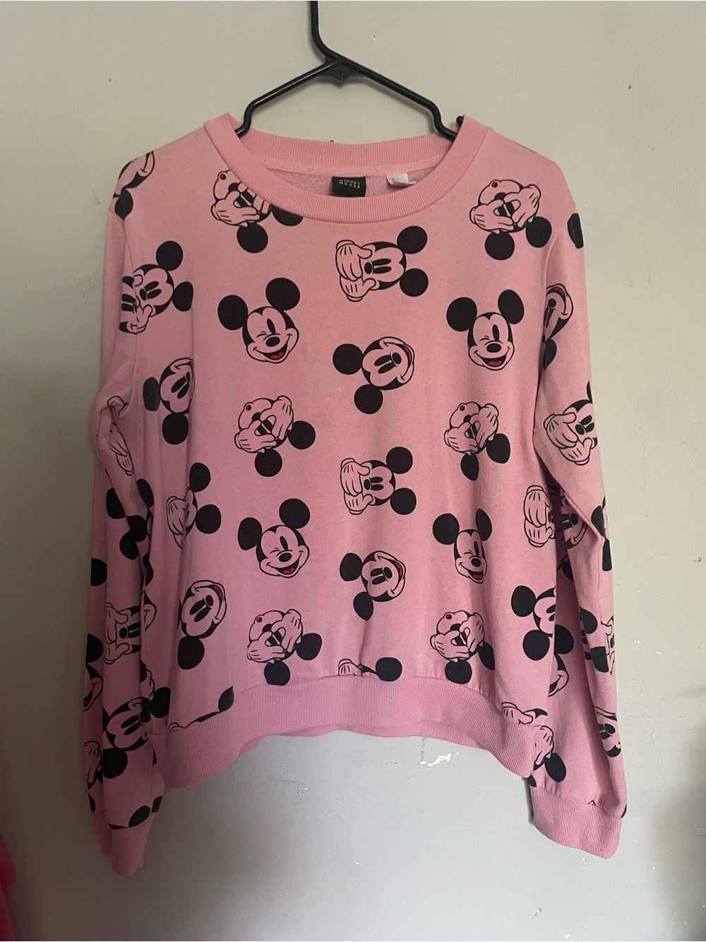 Disney Pink Crewneck Sweater with Black Mickey Faces
